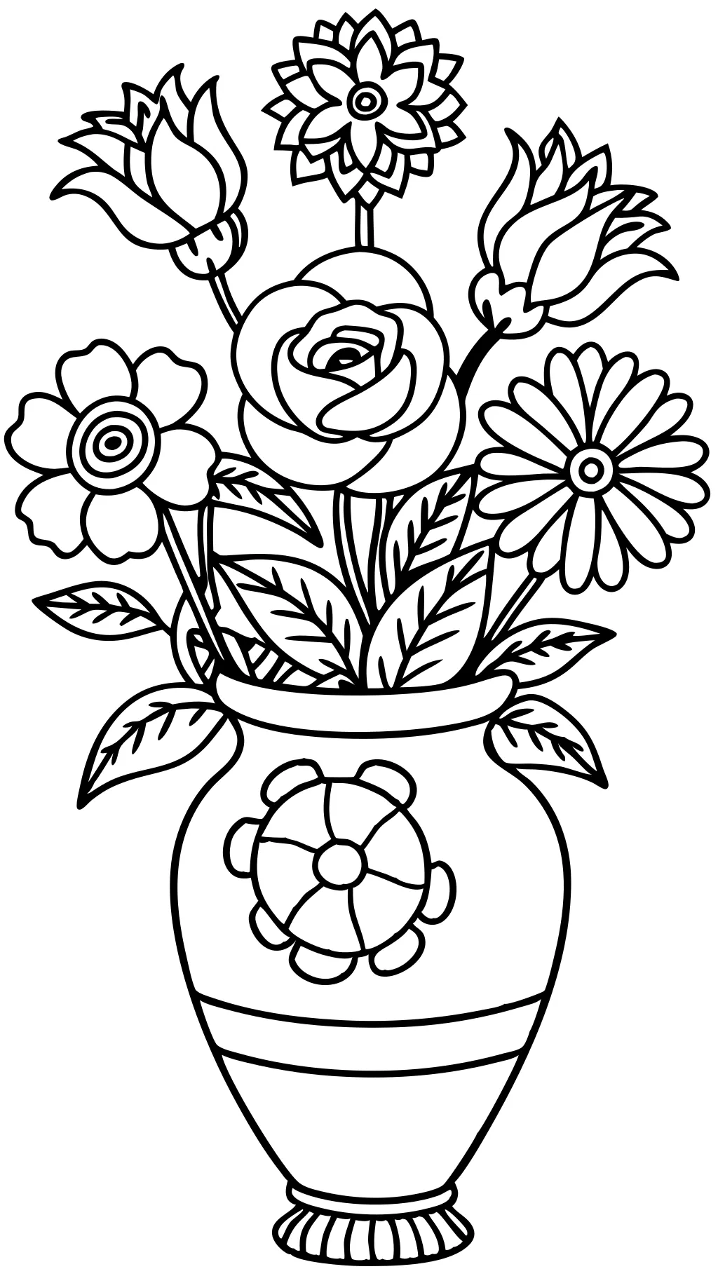 Fleurs dans un vase a colorier